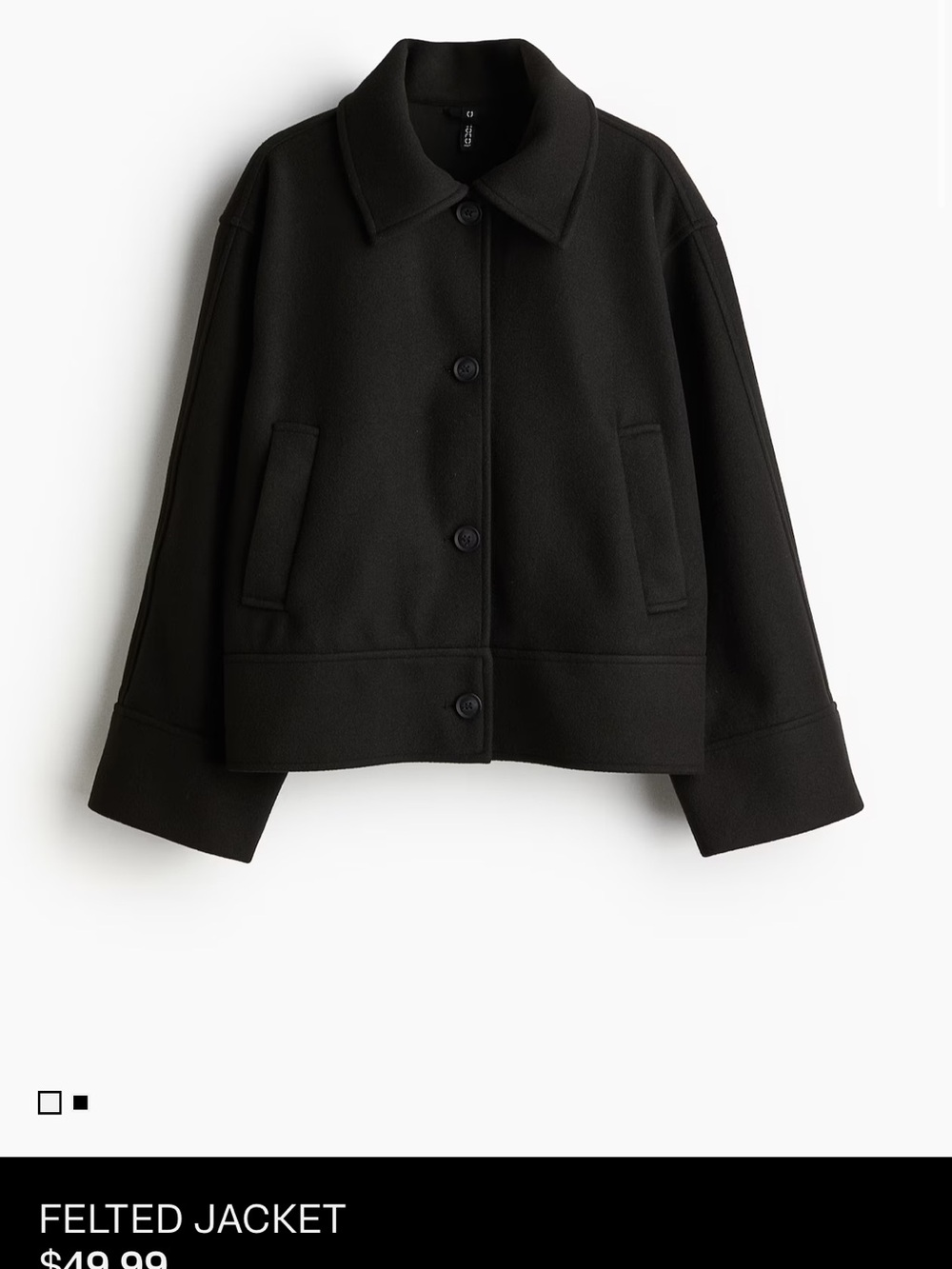H&M Black Felted Pea Coat Jacket